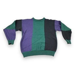Vintage 90s Wentworth Navy Blue Green Black Color Block Sweater MEDIUM